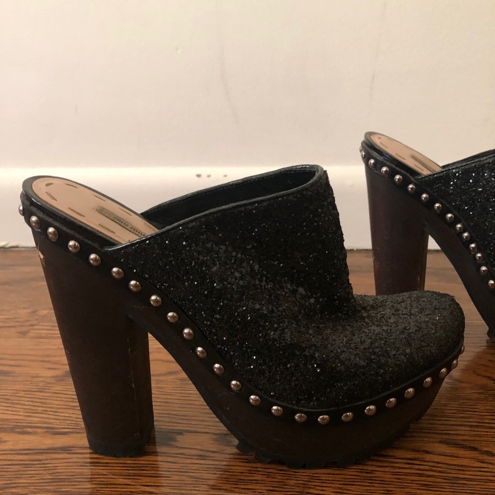 Miu Miu Sparkle Clog Platforms - image 2